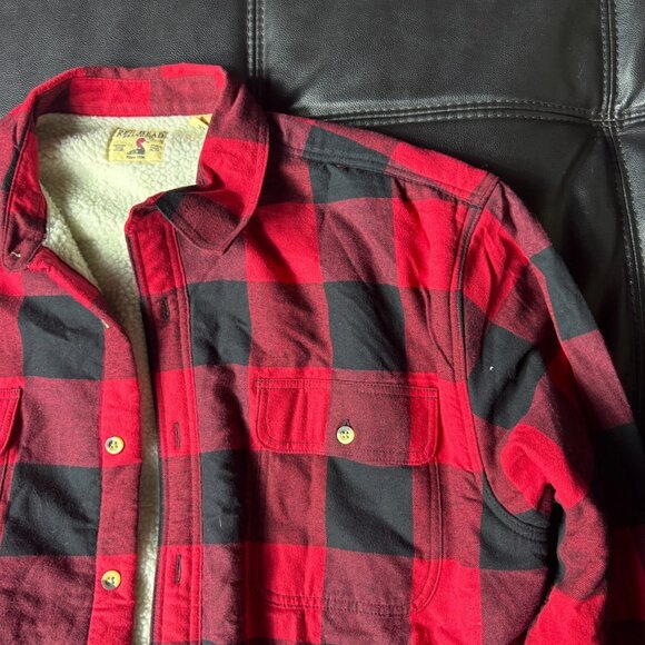 Red Head Men's Shirt Jacket Red Black Flannel Plaid Sherpa Lined Size 2XL - Picture 5 of 13